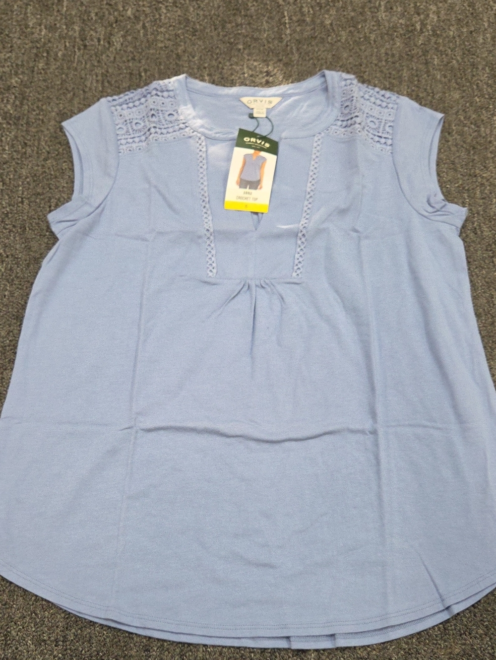 (#4) Orvis Light Blue Crochet-Trim Cap Sleeve Tank